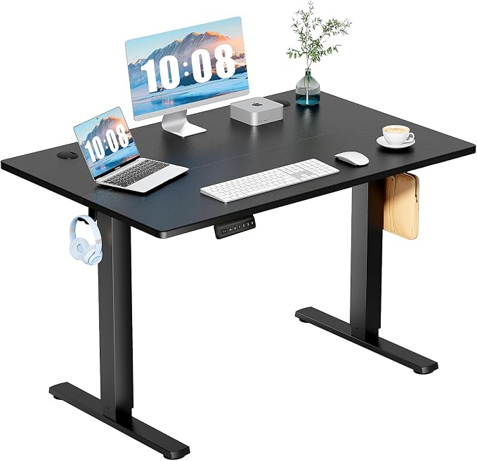 DUMOS 48 Inch Electric Standing Desk, Memory Adjustable Home Office Desk | Sit Stand Up Desk for Work Home Office,Adjustable Desk, Rising Computer Table with Splice Board,Cable Management,Hook,Black