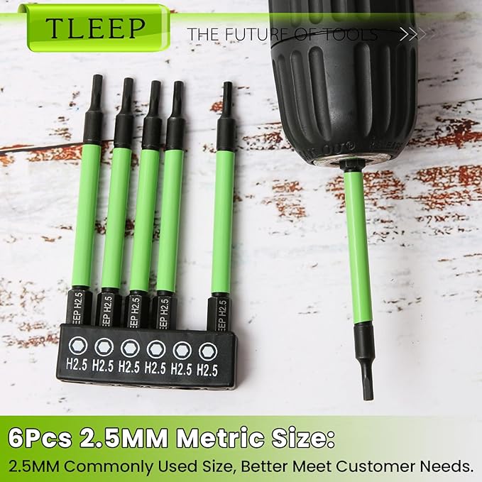 3.5" Long 1/4" Hex Head Allen Wrench Drill Bits, Metric 2.5mm Impact Driver Bit Set, Magnetic Tips Magnetic Screwdriver Bits Hex Drill Bit Set, S2 Steel, New Version Hex Keys with Storage Case