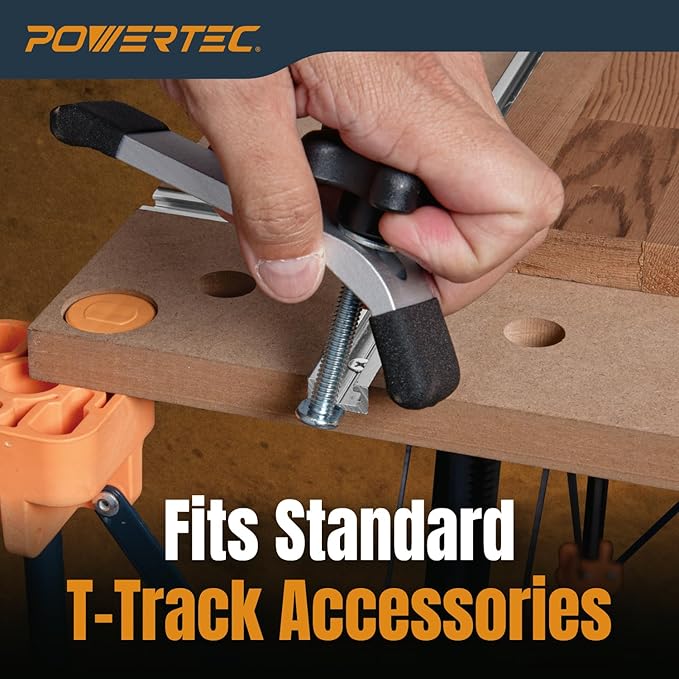 POWERTEC 72292 Arachni-Flex Portable Workbench - 24" x 48" Foldable Tabletop w/Pre-drilled Dog Holes, T-Tracks & Quick-Insert Locks & 2x4ft Collapsible Workstand 2500 lbs Capacity 36" Work Height