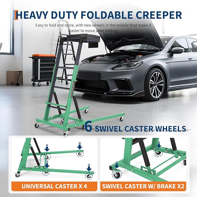 Top Automotive Creeper,Engine Topside Creeper with Adjustable Height 49.21 in to 68.89 in, 400 LBS Capacity High Topside Creeper,6 Swivel Caster Wheels, Heavy Duty Foldable Garage Creepers for Auto