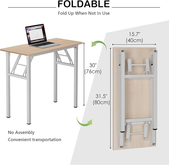 Need Small Computer Desk 31.5 in Folding Home Office Table Pink Oak | White Frame Writing Gaming Work Table/Sturdy Foldable Study Table for Small Space/Dormitory, No Assembly Required