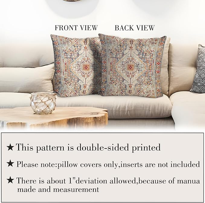 Boho Throw Pillow Covers 22x22 inch Set of 2,Boho Vintage Carpet Pattern Antique Ethnic Decor Double Sided Pattern Cushion Cover Soft Pillow Case Living Sofa Room Bed Square Pillow Cover