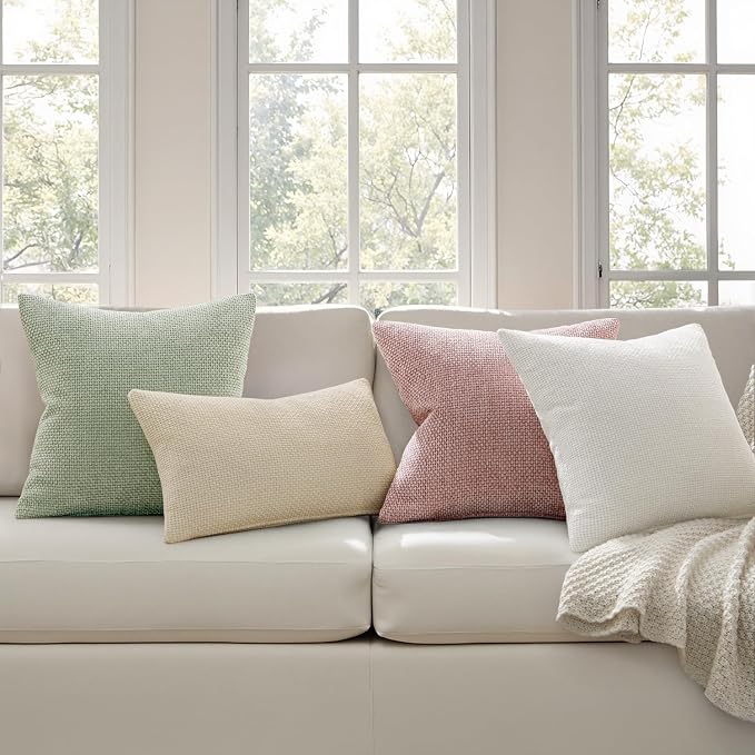 MIULEE Decorative Couch Throw Pillow Covers 18x18 Inch Neutral Cream 2 Pack | Modern Boho Accent, Soft Chenille Pillow Covers, Farmhouse Cushion Cases for Home Decor Bed Sofa Living Room