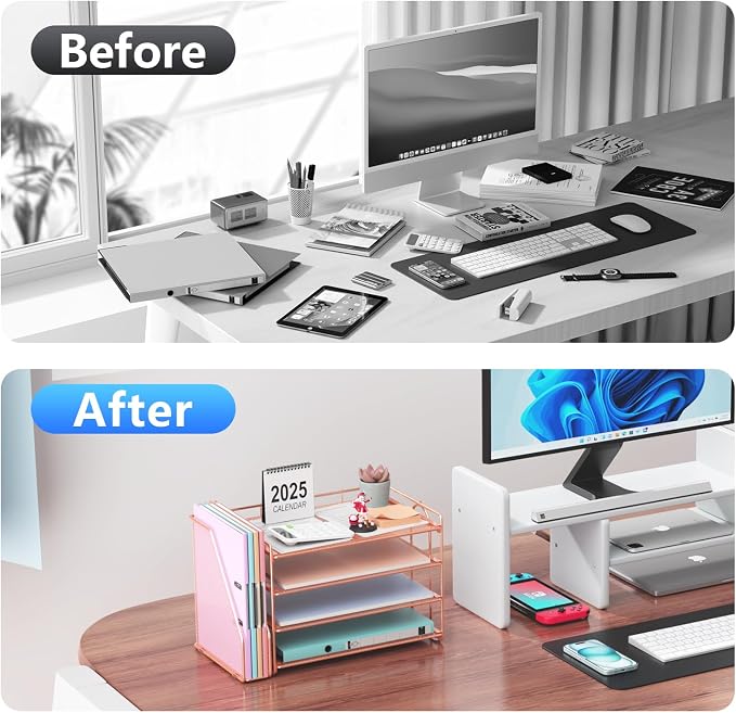 gianotter 4-Tier Paper Organizer With Magazine Holder | Desk Organizers and Accessories, File Organizer for Office Supplies Storag (Rose Gold, 4-Tier)