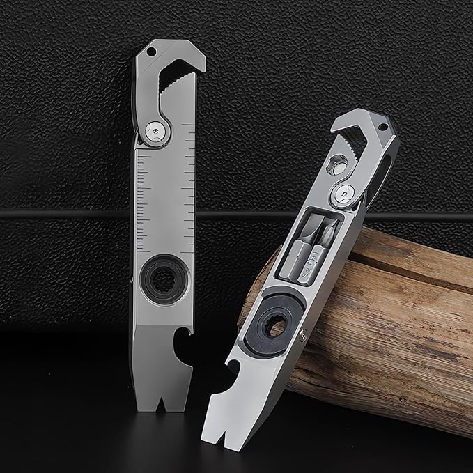 Titanium Pry Bar,Multi-tool,EDC Tool,Versatile Pry Tool,Bottle Opener,Wrench,Ratche screwdriver,Nail puller,Crowbar in One,Compact Versatile Pocket Pry Bar for Everyday Carry
