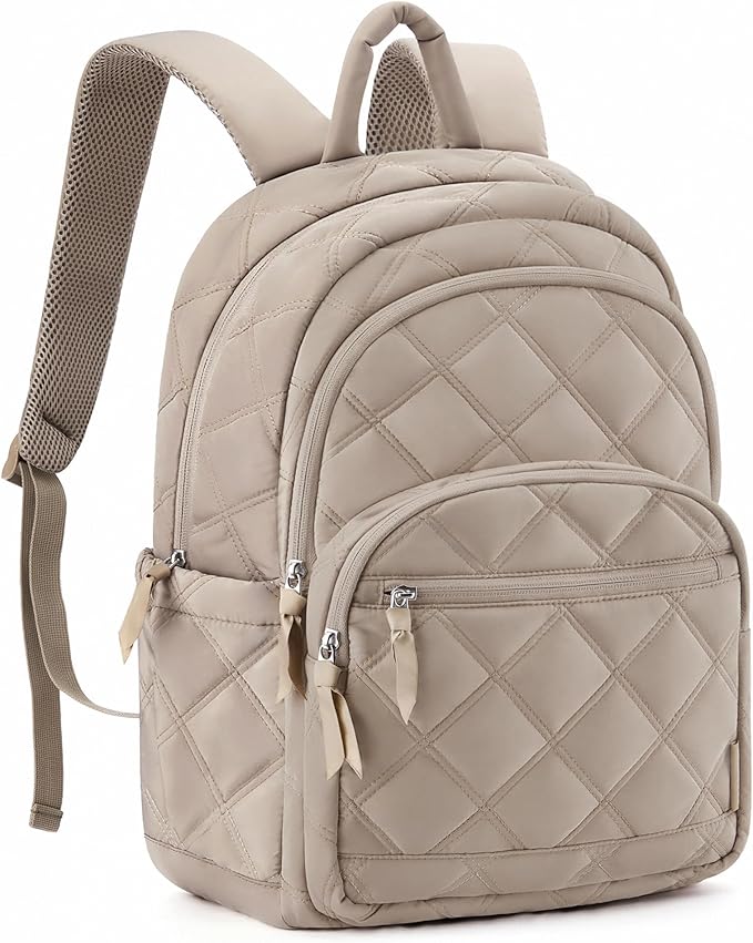 BAGSMART College Laptop Backpack,Cute Travel Backpack for Women,Quilted Computer Bookbag