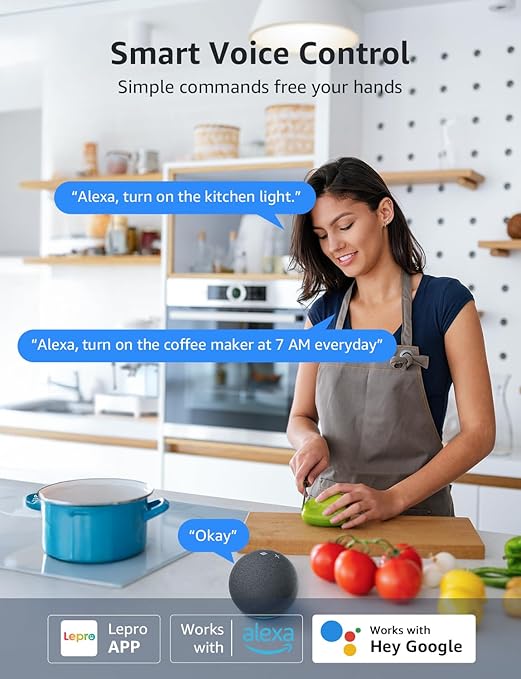 Lepro P1 Smart Plug Mini 15A, Smart WiFi Bluetooth Outlets Work with Alexa & Google Assistant, Voice/APP Control, Safety Lock, Schedule & Group Controller, 2.4G WiFi Only, ETL & FCC Certified, 4-Pack