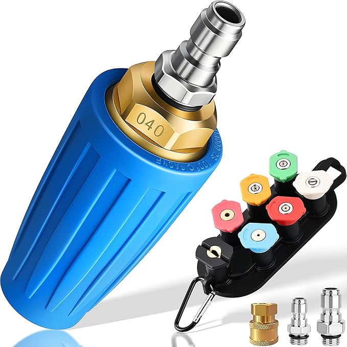Selkie Turbo Nozzle for Pressure Washer, 4000 PSI Rotating Turbo Nozzle 1/4" Quick Connect, 7 Pieces Spray Nozzle Tips & Nozzle Holder, Multiple Degrees Washing, Additional 1.1 mm Orifice Nozzle