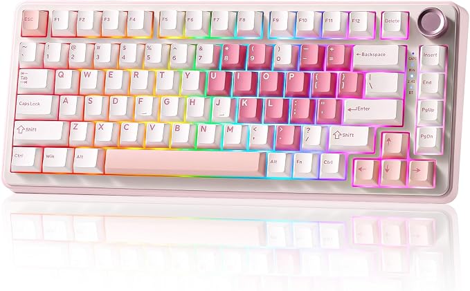 YUNZII B75 PRO 75% Wireless Mechanical Keyboard (White Heart,Cocoa V2) | Hot Swap Keyboard with Knob, Gasket Mount, Creamy Pre-lubed Switch for Smooth Typing, BT/USB-C/2.4G, for Gaming