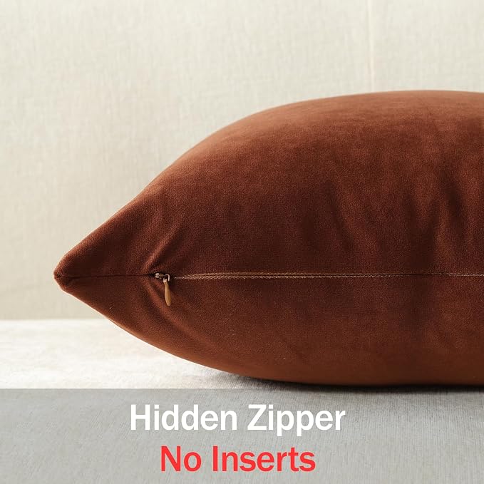 Throw Pillow Covers 16x16 Reddish Brown: Pack of 2 Cozy Soft Velvet Square Modern Luxury Decorative Throw Pillow Cases for Sofa Couch Living Room Bed Home Decor