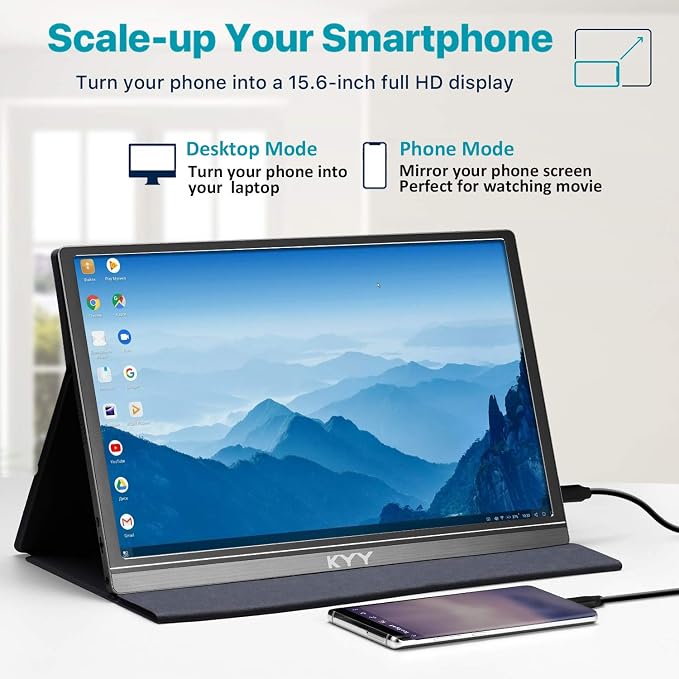 KYY Portable Monitor 15.6" 1080P Computer Monitor Screen Extender w/Cover | Portable Monitor for Laptop 1080P FHD IPS with USB-C and HDMI, Laptop Screen Extender for Travel HDR Gaming Monitor w/Speaker