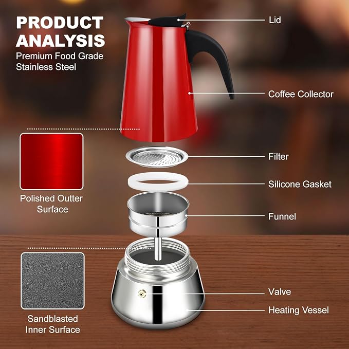 12 Cup Stovetop Espresso Maker Stainless Steel Moka Pot Stove Top Percolator Italian Coffee Makers Capable Mocha Greca Machine Cafe Classic Induction Cookers for Home and Camping 600ml 20oz