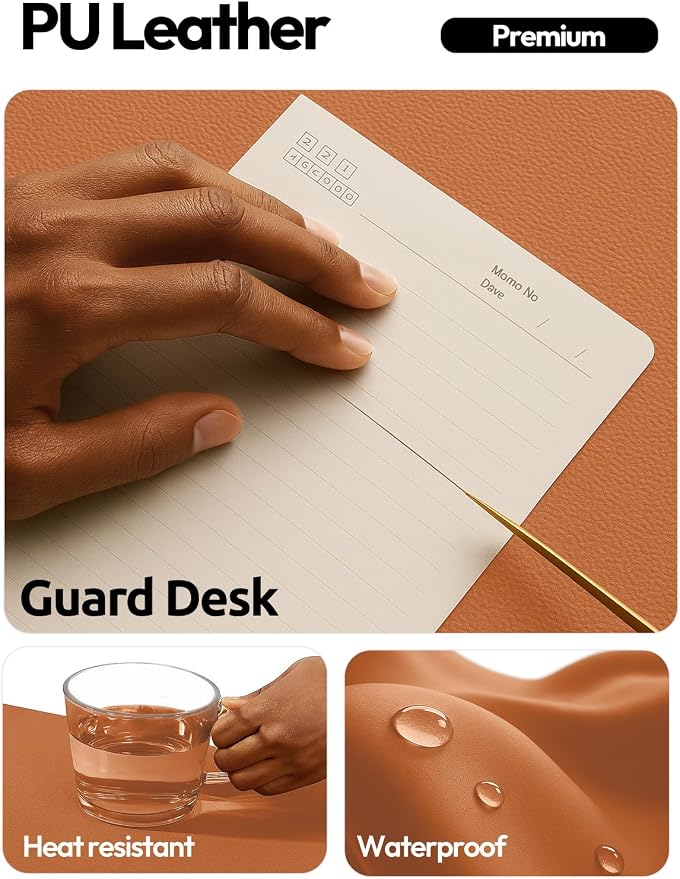 YSAGi Desk Protector&Blotter, Non-Slip Waterproof Leather Mouse Pad | Shields Scratches, Stains, Spills, Heat & Scuffs; Suede Non-Slip; Easy-Clean; Comfy Writing/Typing, 31.5" x 15.8",Brown