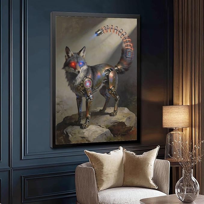 Framed Steampunk Fantasy Wall Art for Modern Living Room TV Wall Futuristic Industrial Style Decor Statement Artwork 16x24in