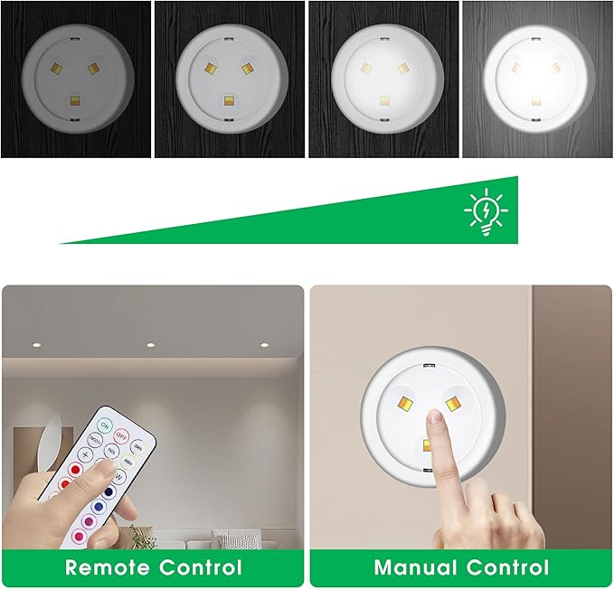 LED Lights with Wireless Remote, 13 Color RGB - for Closet, Under Cabinet,Bedroom Wall, Battery Powered Puck Lights. Convenient 3M Stick On