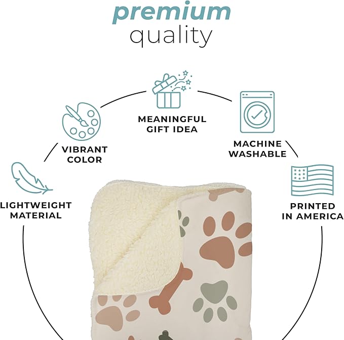 Prints Next Day – Custom 60" x 80" Sherpa Pet Lightweight Blanket Personalized with Pet Lightweight's Name - Paw Pattern - Gift for Dog Owners - Printed in America