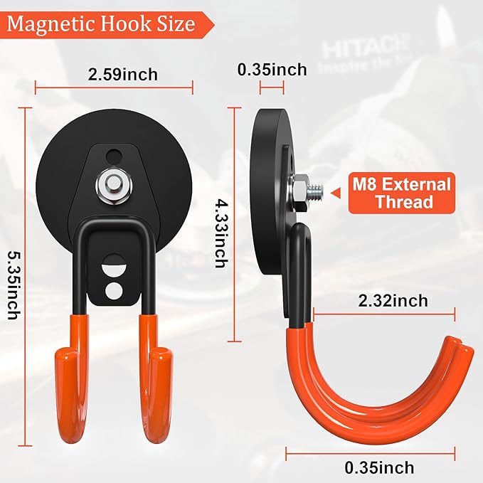 Heavy Duty Storage Magnetic Utility Hooks Large Garage Magnet Hooks with Anti-Slip Coating for Metal Cabinet,Pegboard,Garage Shelve,Garden Tools (4PCS 2.59'' Orange)
