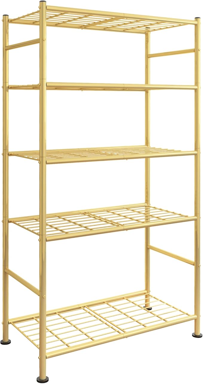 Sakugi Storage Shelves - 5 Tier Shelf Organizer, Heavy Duty Garage Shelving Unit with Leveling Feet, Stable Metal Shelves Organizer for Pantry, Kitchen and Closet, 33.0" W x 12.6" D x 72.0" H, Gold