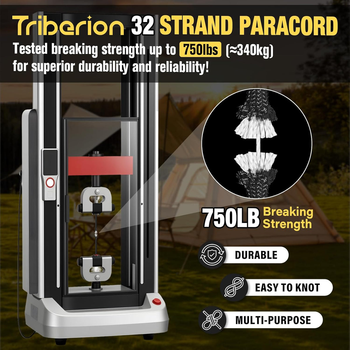 Paracord Rope 750 lb - 200ft Heavy Duty 12-Strand Parachute Cord | Black Survival & Camping Gear