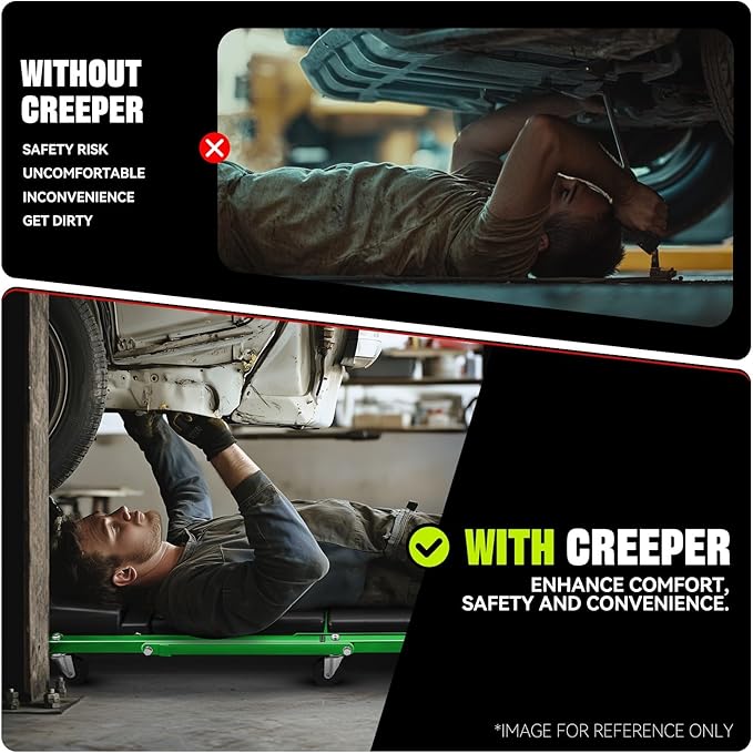 Auto Dynasty 48" Z-Creeper Seat, 2-in-1 Foldable Garage Rolling Creeper Shop Seat, 330 LBS Capacity Automotive Mechanic Under Car Repair Tool, Green