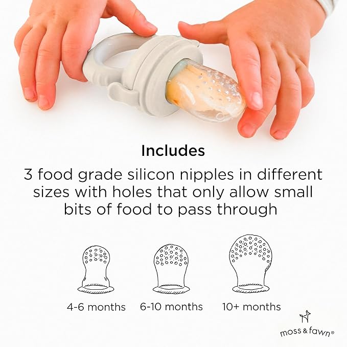 Moss and Fawn Forage Feeder - Soothing Silicone Frozen Breast Milk Popsicle & Baby Food Teething Toy, Pacifier, Fruit Feeder, & Teether - BPA, PVC & Phthalate-Free - Ecru