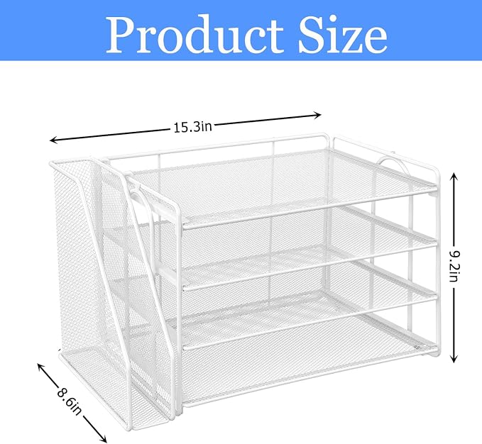 gianotter 4-Tier Paper Organizer With Magazine Holder | Desk Organizers and Accessories, File Organizer for Office Supplies Storag (White, 4-Tier)