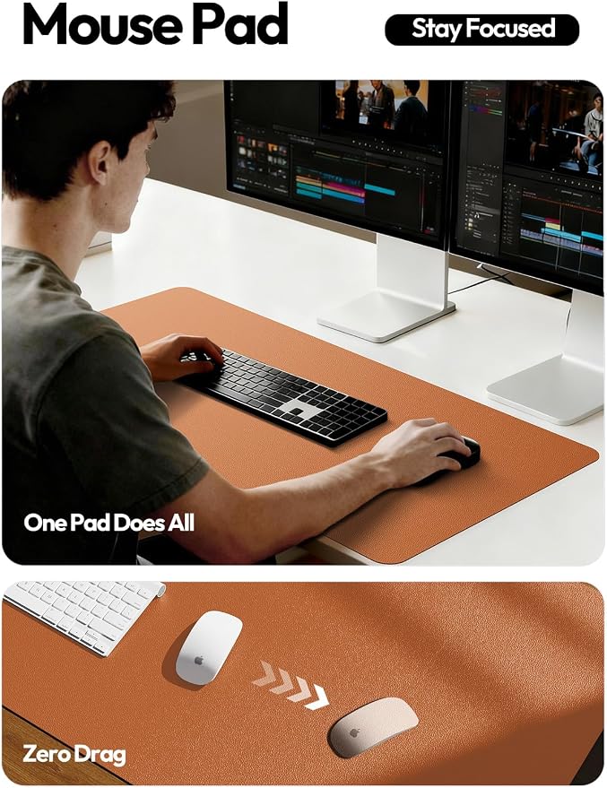 YSAGi Desk Protector&Blotter, Non-Slip Waterproof Leather Mouse Pad | Shields Scratches, Stains, Spills, Heat & Scuffs; Suede Non-Slip; Easy-Clean; Comfy Writing/Typing, 31.5" x 15.8",Brown
