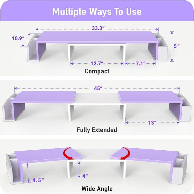Simple Houseware Desk Dual Monitor Stand Riser with Drawer, Purple | Customizable Organizer Tray, Built-In Phone & Tablet Slot and Side Storage