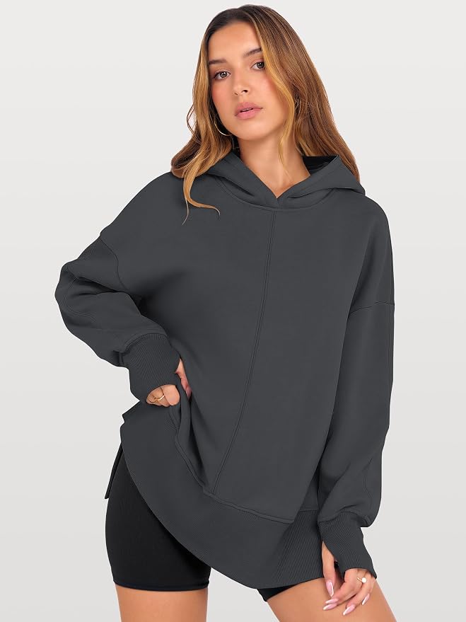 ANRABESS Womens Oversized Hoodies Long Sleeve Fleece Side Slit Hooded Sweatshirts Pullover 2026 Fall Outfits Y2K Clothes
