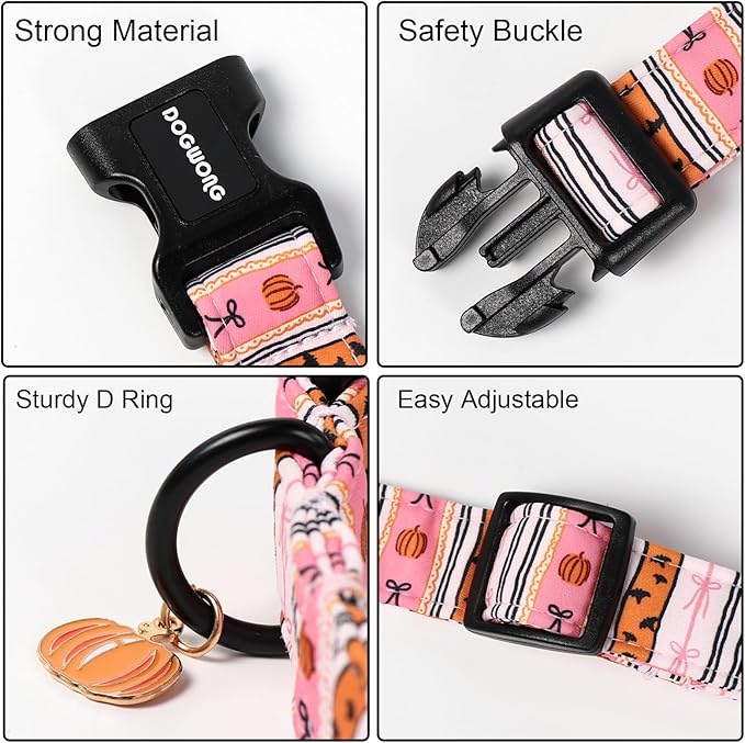 DOGWONG Fall Dog Collar- Pink Halloween Dog Collars Adjustable Classic Halloween Dog Collar for Small Medium Large Dogs L