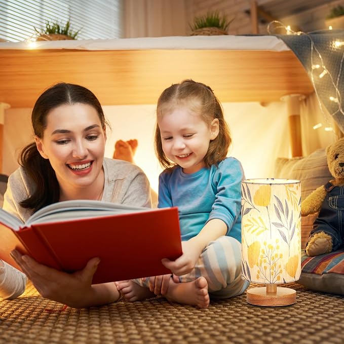 Fenmzee Small Table Lamps (Ginkgo Cream Shade, 9" Inline Control) | 3000K LED Blub Included | 680 Lumens | Easy Assembly | Minimalist Design | E26 | for Kitchen | for Kids Room