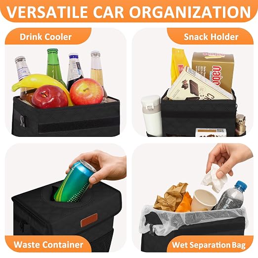 Vankor Car Trash Can for Cute, Bag Bin Hanging Waterproof Automotive Car Garbage Cans Leak Proof Vehicle Trash Can Diamond Pattern-Black