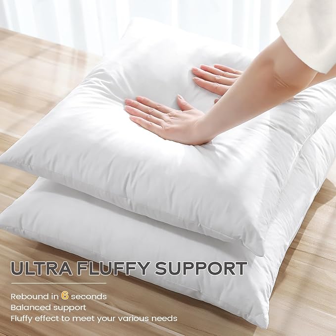 SAVORI 14x22 Lumbar Pilow Insert, Set of 2 Down Feather 14x22 Euro Pillow Inserts, Soft Fluffy Sleeping Pillow with 100% Cotton Cover, Decorative Throw Pillows for Couch Sofa Bed-White