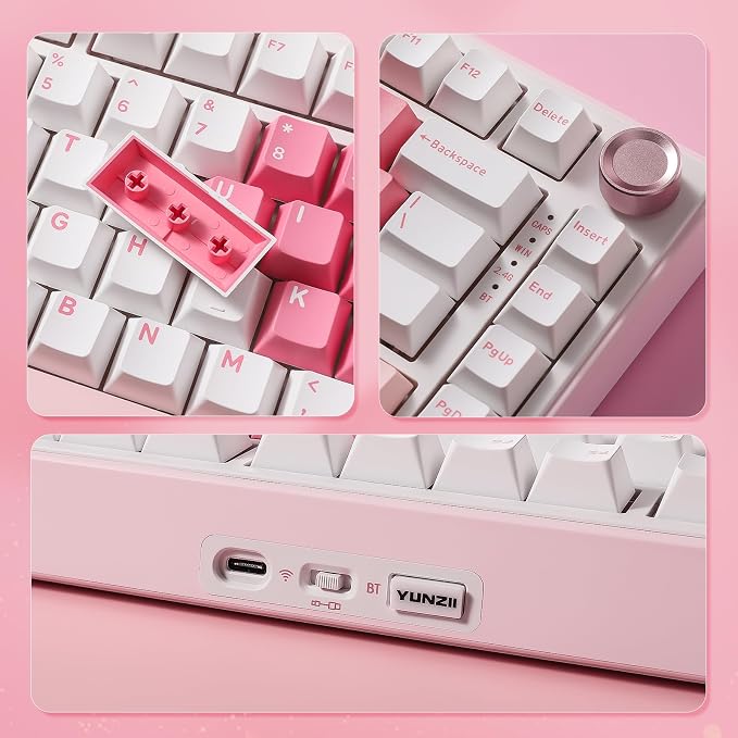 YUNZII B75 PRO 75% Wireless Mechanical Keyboard (White Heart,MilkV2) | Hot Swap Keyboard with Knob, Gasket Mount, Creamy Pre-lubed Switch for Smooth Typing, BT/USB-C/2.4G, for Gaming