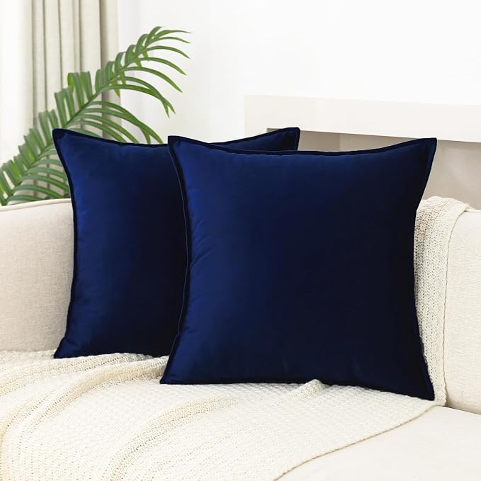 Velvet Navy Blue Throw Pillow Covers 16”x16”Pack of 2 Soft Decorative | Square Cushion Covers for Couch Sofa Bed Livingroom Car Home Decor,40x40Cm