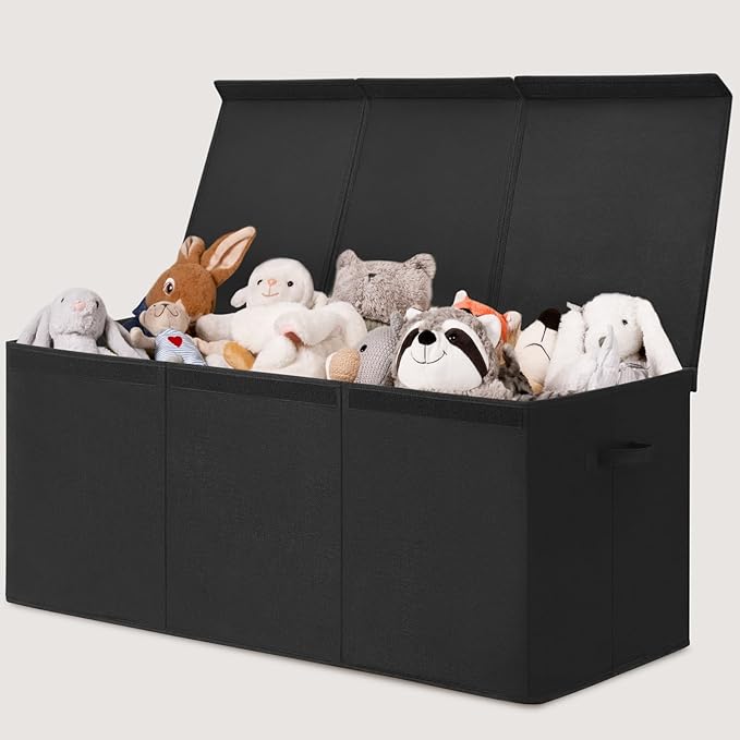 INDRESSME 185L Extra Large Toy Box, Toy Storage Organizer Collapsible Storage Bins with Lids Toy Chest for Playroom, Living Room, Toy Baskets Storage Kids, Boys Girls 39" x 17" x 17" (Black)