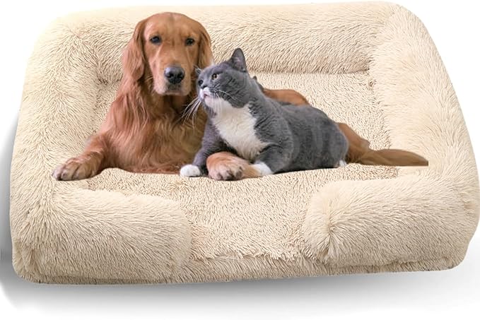 Dog Beds Medium Large Size Dog, Calming Dog Bed with Removable Washable Cover, Waterproof Lining and Nonskid Bottom(Light Brown,XL)