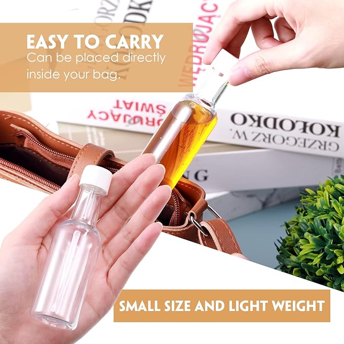 Patelai 100 Pcs Mini Liquor Bottles Set, 50ml (1.7oz) Plastic Empty Spirit Bottles for Party, Alcohol Shot Containers with Caps, 6 Liquid Funnels and 100 Kraft Tags with 65 ft Ropes, White Caps
