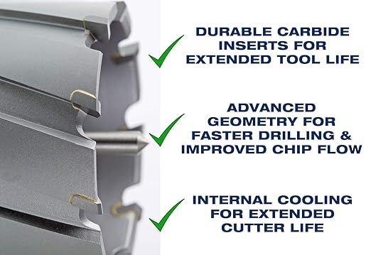 CS Unitec 9-1-330 C TCT Annular Cutter 15/16" Dia. X 3" Depth Carbide Tip Cutting Tool Bits for Magnetic Drills/Drill Press 3/4" Weldon Shank for Metal Cutting in Steel, Stainless and More