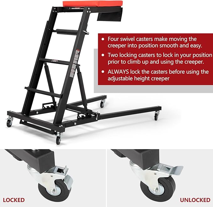 BUNKER INDUST Automotive Engine High Top Creeper Workstation Shop Mechanic | Adjustable Height | | Foldable | | 400 LBS Capacity |