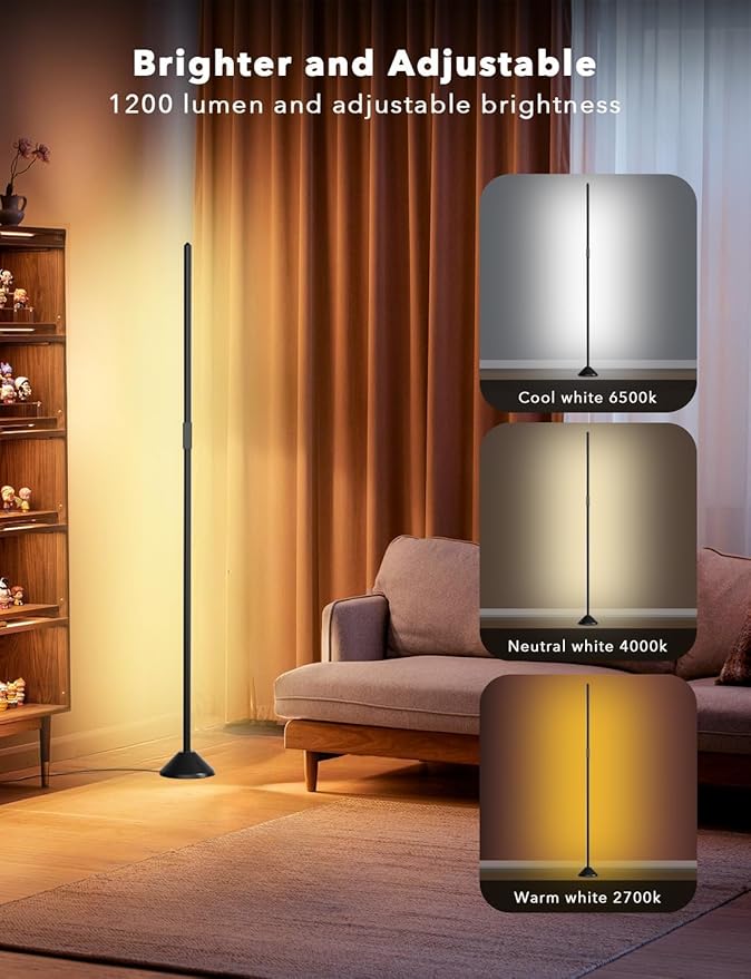 TJOY LED Floor Lamp RGB+IC, Smart Corner Lamp Work with Alexa&Google Home,1200LM, Modern Floor Lamp with 16 Million DIY Colors, Music Sync, Color Changing Lamp,Timer, for Living Room Bedroom,1 Pack