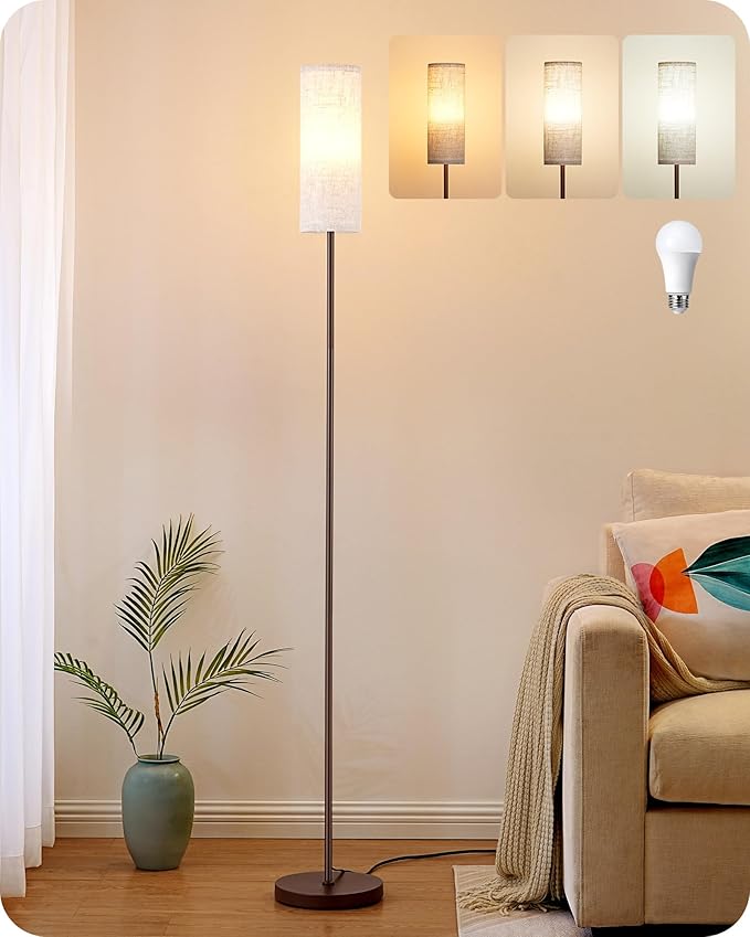 EDISHINE LED Floor Lamp for Living Room, 63.7in Modern Standing Lamp with 9W LED Bulb, 3 Color Temperature, Minimalist Floor Lamp for Bedroom, Office, Nursery, Foot Pedal Switch, Brown