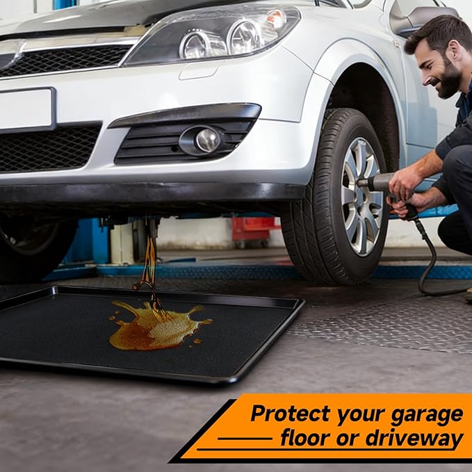 Oil Drain Pan,35" x 24" Large Oil Drip Tray for Under Car with No Splatter Pad, Leak-Proof Garage to Keep Floor Clean, Reusable Automotive Fluid Change Tray (3 PCS)