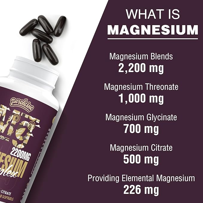 Liposomal Magnesium Complex 2200MG Softgels,Magnesium Threonate, Magnesium Glycinate, Magnesium Citrate, Three-in-one Supplement, Gluten Free, 60 Softgels (120 Count (Pack of 2))