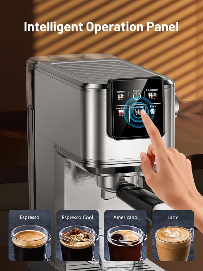 KEENSTAR 20Bar Espresso Machine, Hot & Iced Coffee Maker with Milk Frother | Stainless Steel, Touch Screen, Rapid Cold Brew, Espresso Maker with 40oz Water Tank for Latte, Cappuccino