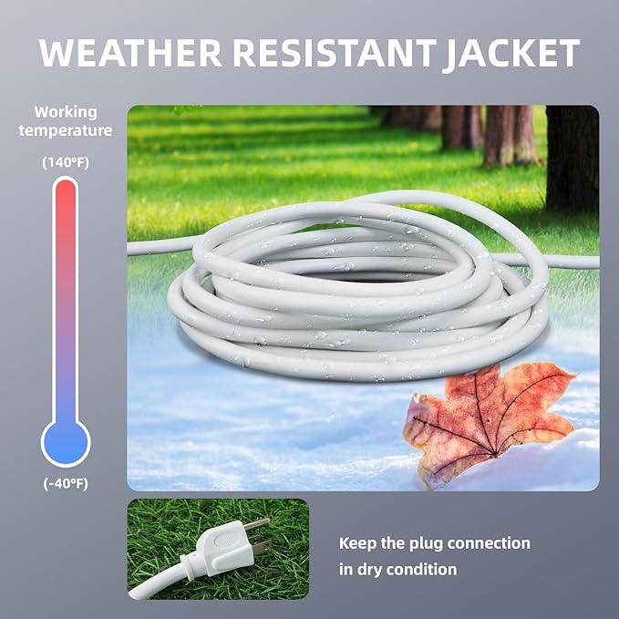 EP 2 Pack 15 Ft Outdoor Extension Cord - 16/3 SJTW White Electrical Cable with 3 Prong Grounded Plug