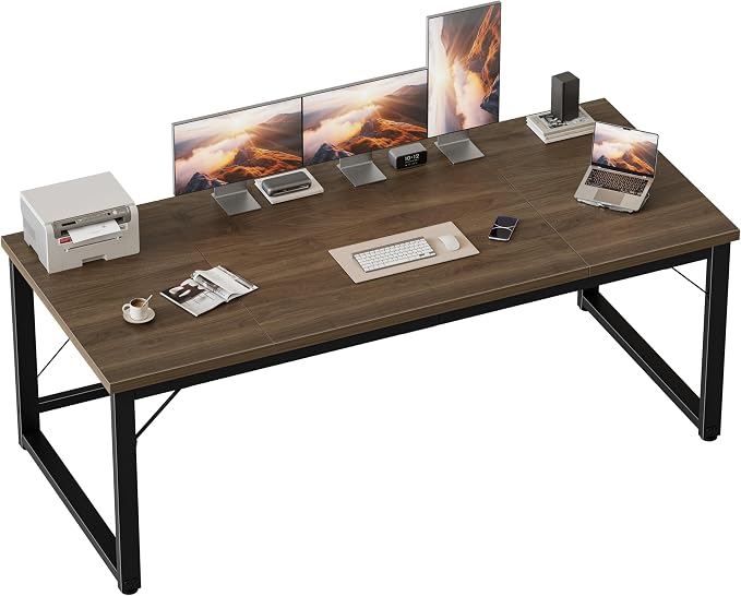 Mericonia 63x28 Inch Computer Desk, 1" Thick Large Office Table, Walnut | Modern Simple Style, Heavy Duty Industrial Frame, Large Study & Writing Table for Home Bedroom Work