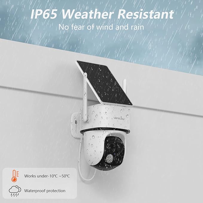 wansview Solar Camera Outdoor Wireless-2K 360°PTZ Cameras for Home Security with Dual Lens, Solar Panel/Battery Powered, PIR Detection, Color Night Vision, 2.4Ghz Wi-Fi Only, Works with Alexa, B7 1P W