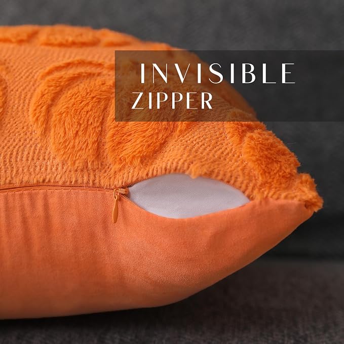 DFXSZ Fall Pillow Covers 16x16 2Pcs Orange Pumpkin Fall Decoration for Home | Fall decor Set of 2 Throw Pillow Cases Soft Plush Faux Fur Wool Couch Cushion for Chair Sofa Bedroom Living Room Home Decor
