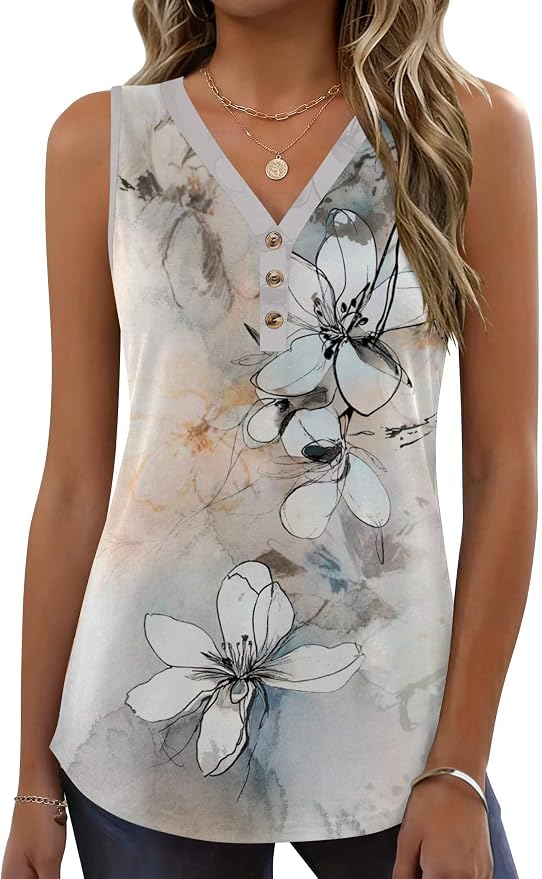 Zeagoo Tank Tops for Women 2026 Summer Top Henley Shirts Dressy Casual Loose Fit V-Neck Button Down Sleeveless Tshirt Blouse
